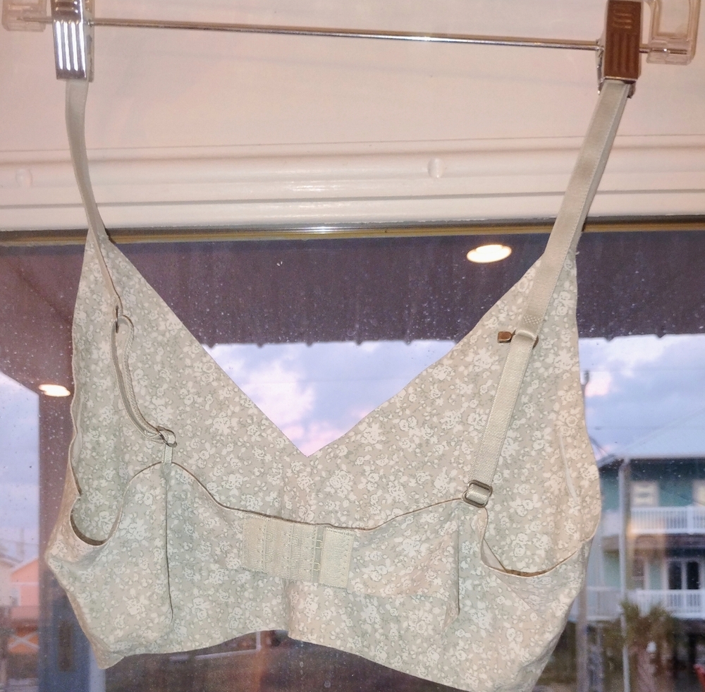 Lucky Brand Floral Print Bralette - Cream And Green Sz M